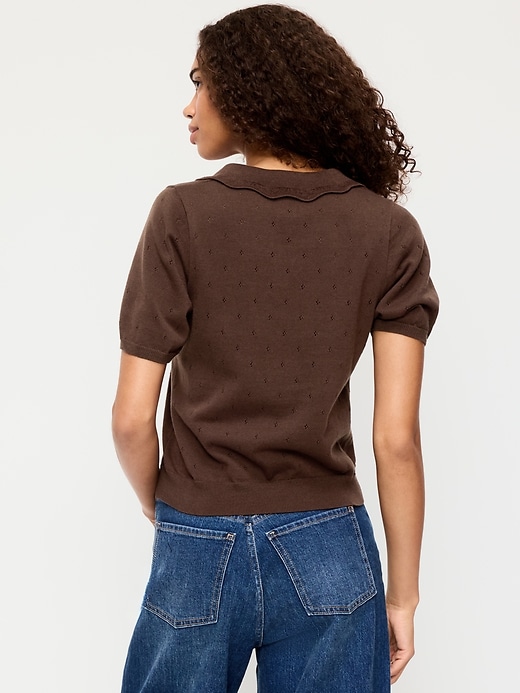 Image number 2 showing, Tie-Front Seaside Cotton Pointelle Cropped Polo