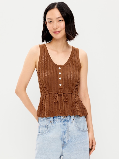Seaside Cotton Pointelle Peplum Tank Top