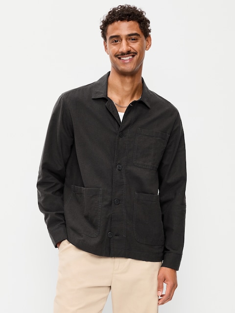 Linen-Blend Chore Jacket
