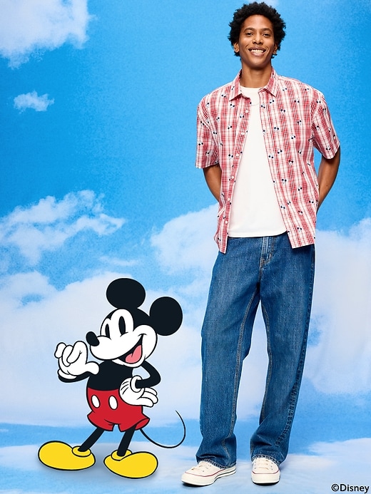 Image number 1 showing, Old Navy x Disney Mickey Mouse Loose Fit Plaid Shirt for Men