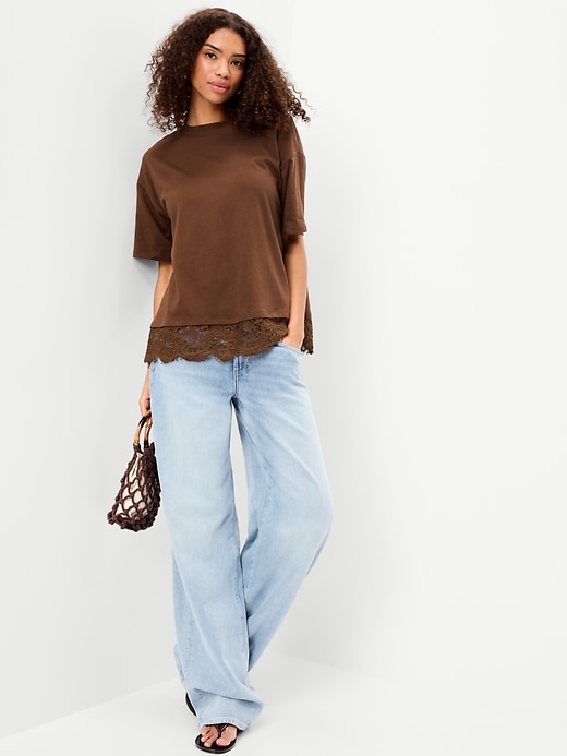 Image number 3 showing, Oversized Lace Hem T-Shirt