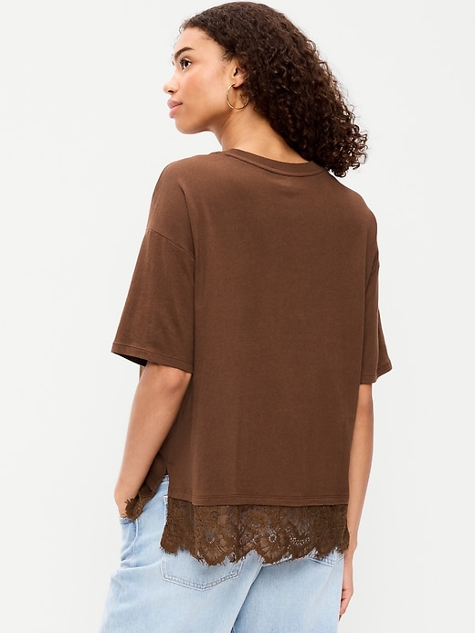 Image number 2 showing, Oversized Lace Hem T-Shirt
