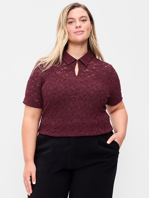 Image number 8 showing, Lace Keyhole Polo Top
