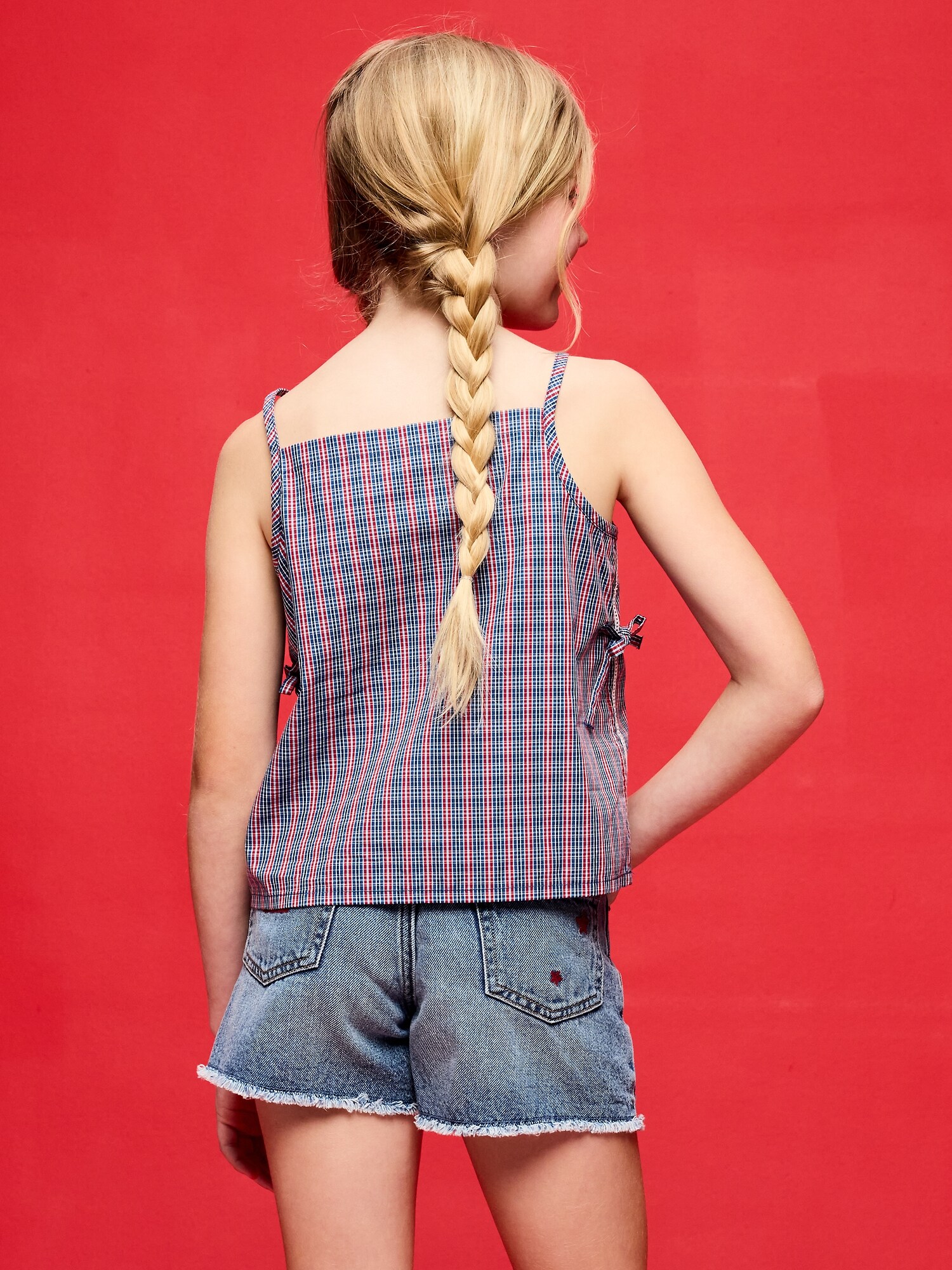 Топ Old Navy x Disney Mickey Mouse Sleeveless Side-Tie Top для девочек, цвет: Тёмно-синий клетчатый — фото 2