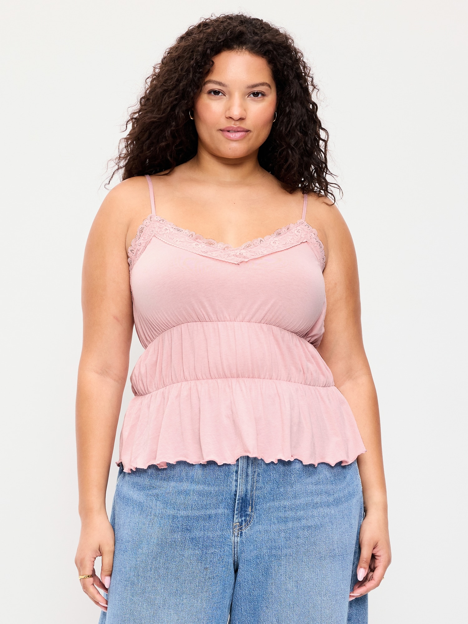 Lace-Trim Smocked-Waist Tank Top