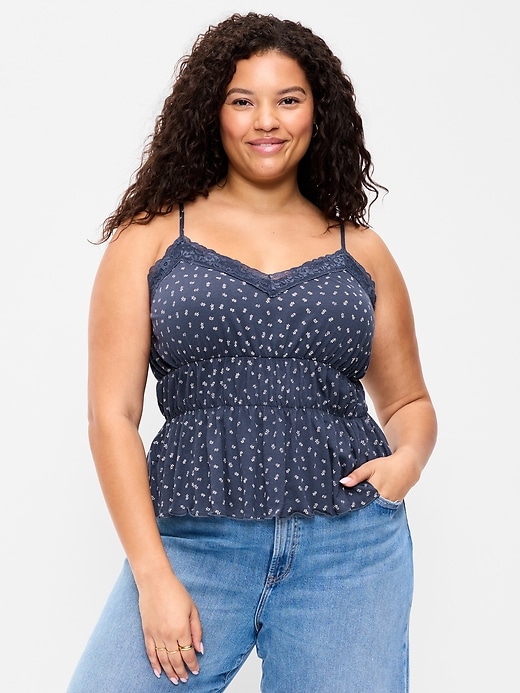 Image number 8 showing, Lace-Trim Smocked-Waist Tank Top