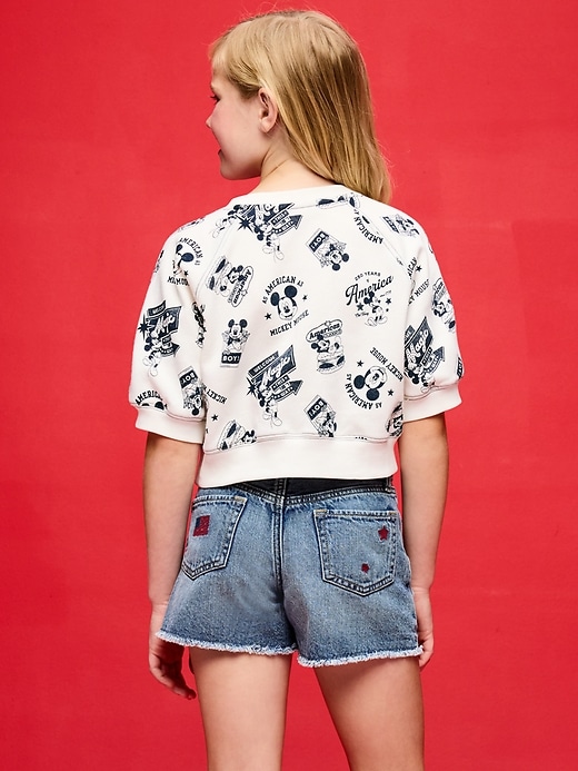 Image number 2 showing, Old Navy x Disney Mickey Mouse Short-Sleeve Cropped Raglan Fleece Sweatshirt for Girls