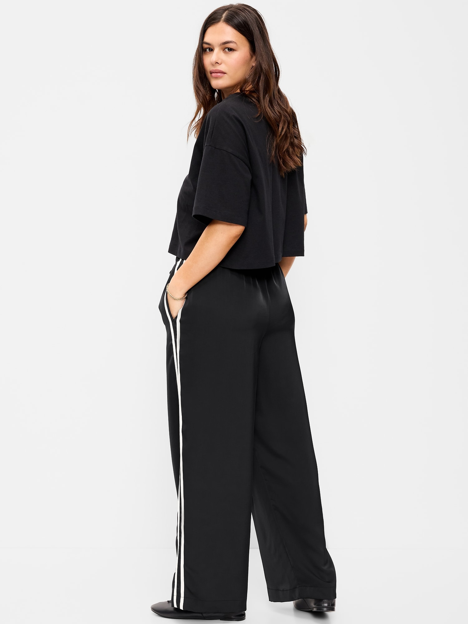 High-Waisted Satin Track Pants