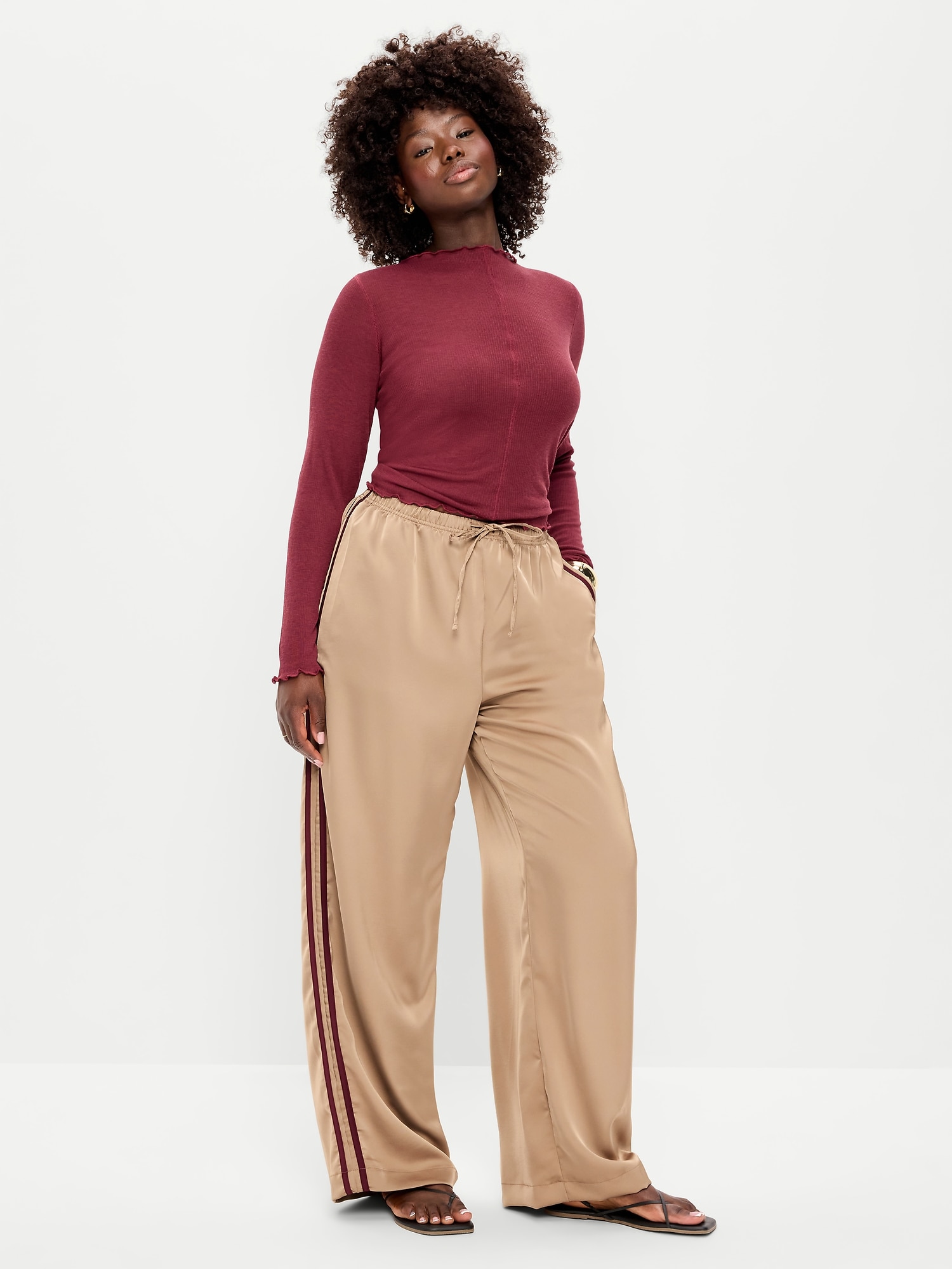 High-Waisted Satin Track Pants