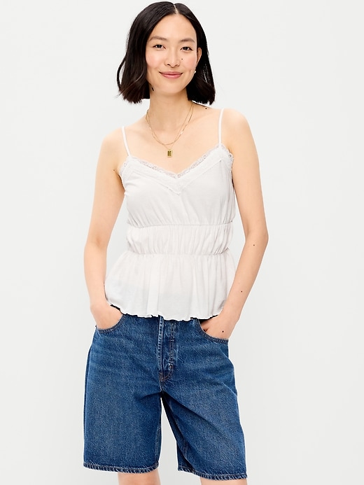 Image number 1 showing, Lace-Trim Smocked-Waist Tank Top