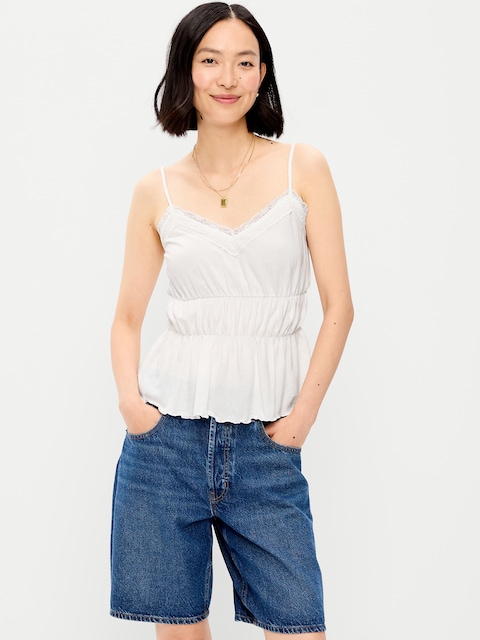 Lace-Trim Smocked-Waist Tank Top