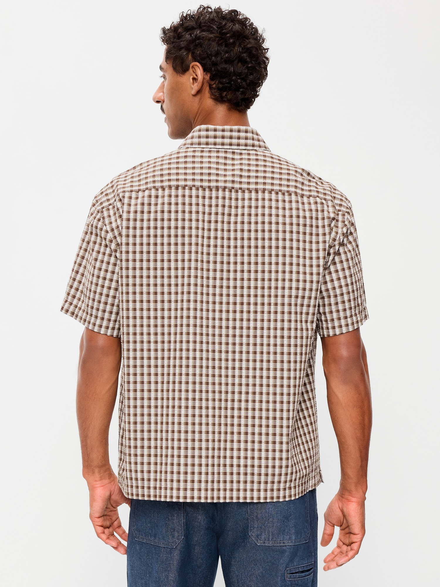 Loose Fit Textured Plaid Pocket Shirt