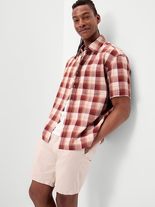 Image number 3 showing, Loose Fit Textured Plaid Pocket Shirt