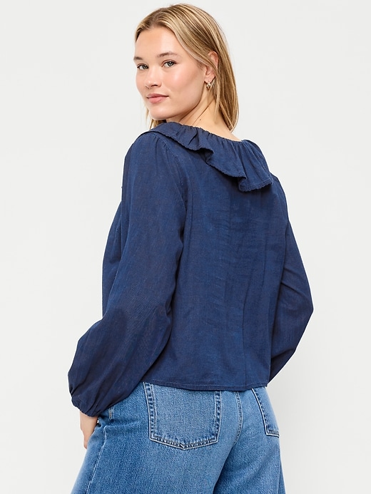 Image number 6 showing, Long-Sleeve Ruffle Tie-Neck Top