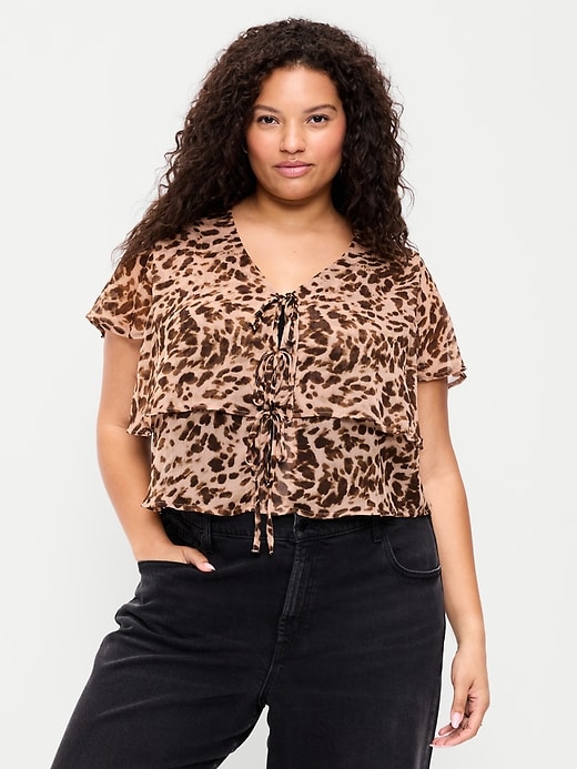Image number 7 showing, Tiered Ruffle Tie-Front Top