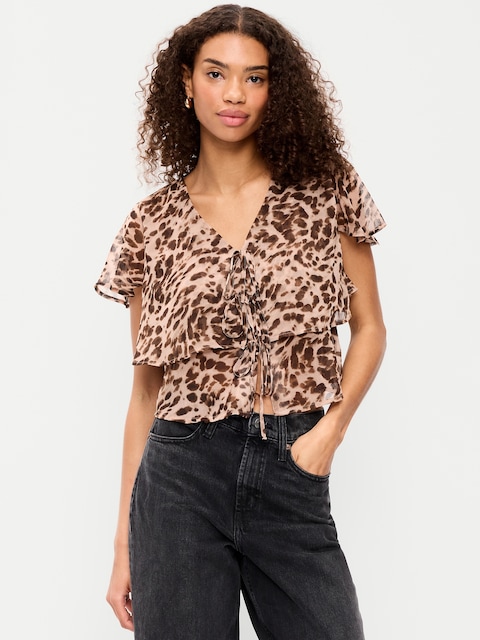 Tiered Ruffle Tie-Front Top