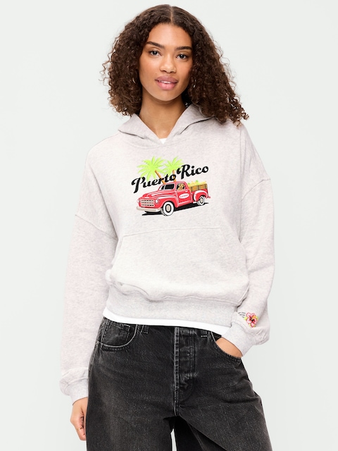 Oversized Pullover Graphic Hoodie Sweatshirt - Faux