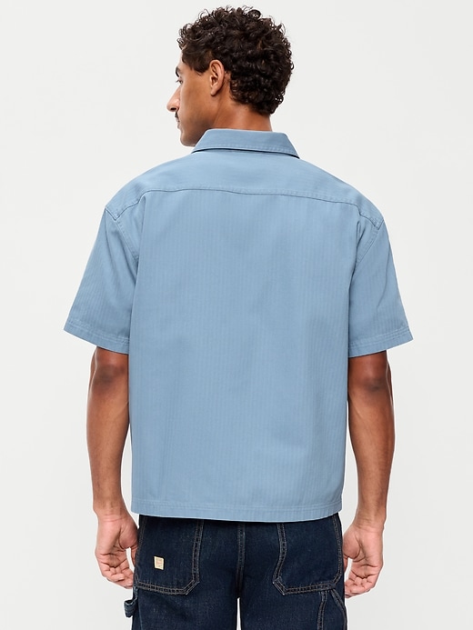 Image number 2 showing, Loose Full-Zip Herringbone Workwear Shirt