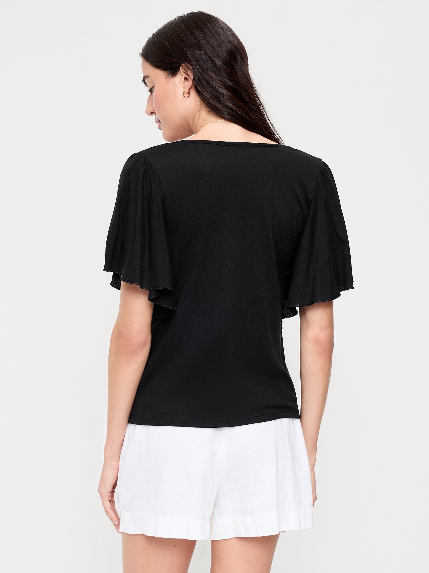 Женский топ Old Navy V-Neck Flutter Sleeve Top, цвет: Чёрный — фото 2