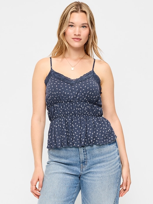 Image number 6 showing, Lace-Trim Smocked-Waist Tank Top