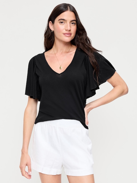 V-Neck Flutter Sleeve Top