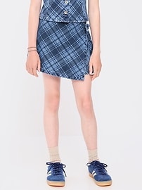 Image number 1 showing, Wrap-Front Plaid Denim Skort for Girls