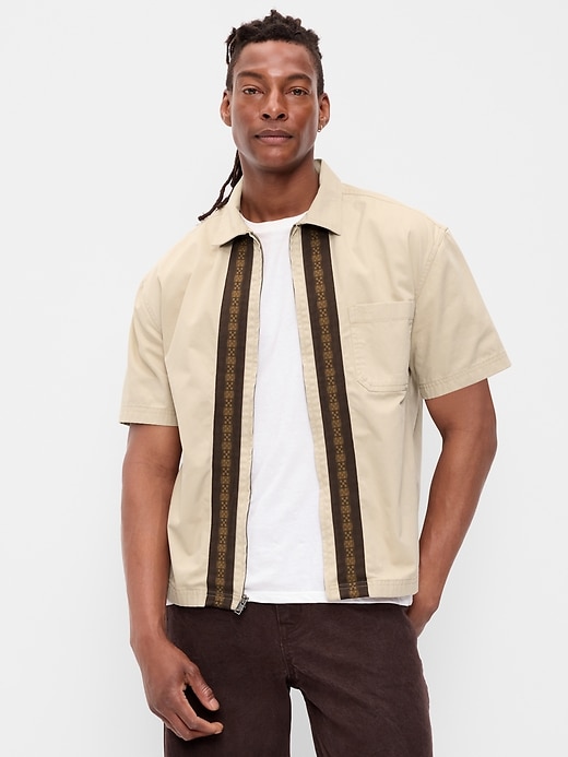 Image number 1 showing, Loose Full-Zip Twill Workwear Shirt