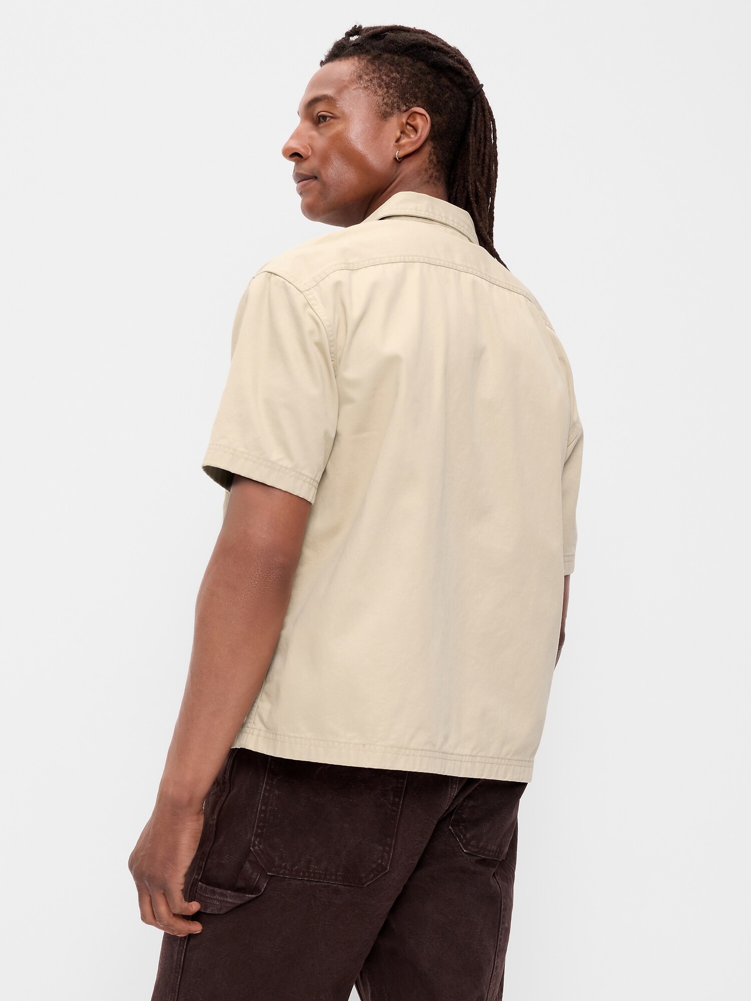 Мужская рубашка Old Navy Loose Full-Zip Twill Workwear, цвет: Серо-бежевый — фото 2