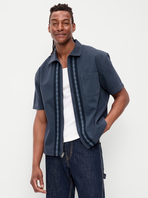 Loose Full-Zip Twill Workwear Shirt