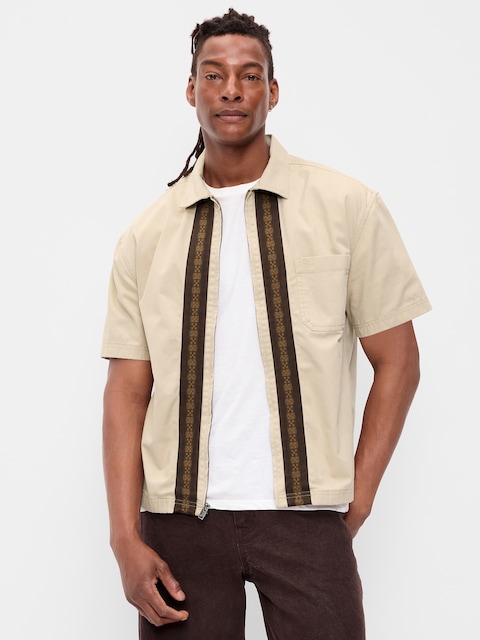 Loose Full-Zip Twill Workwear Shirt