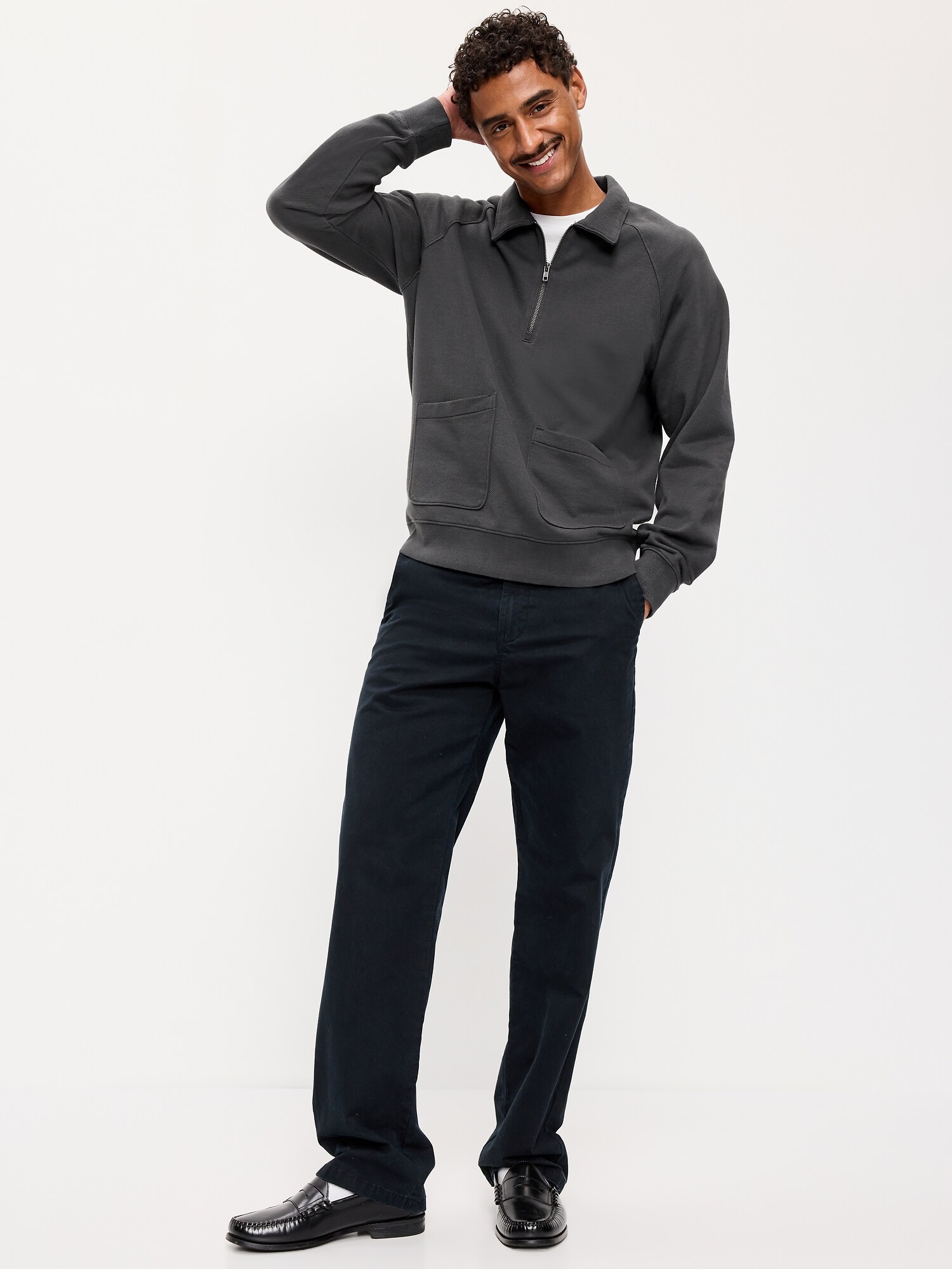 Мужской свитер Old Navy Workwear Collared Fleece Chore Pullover, цвет: Panther — фото 3
