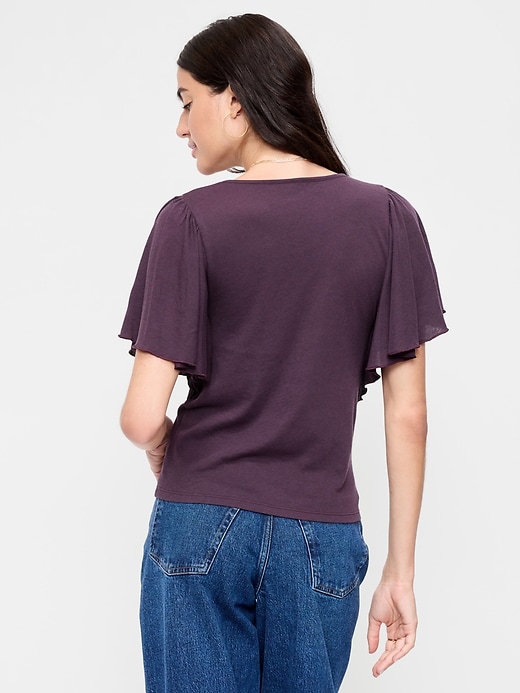 Image number 2 showing, V-Neck Flutter Sleeve Top
