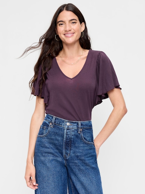 V-Neck Flutter Sleeve Top