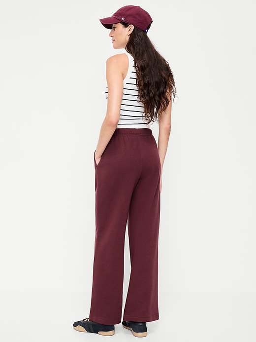 Image number 3 showing, High-Waisted Fleece Wide-Leg Sweatpants
