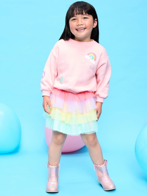 Embroidered Graphic Sweatshirt and Tutu Skirt Set for Toddler Girls