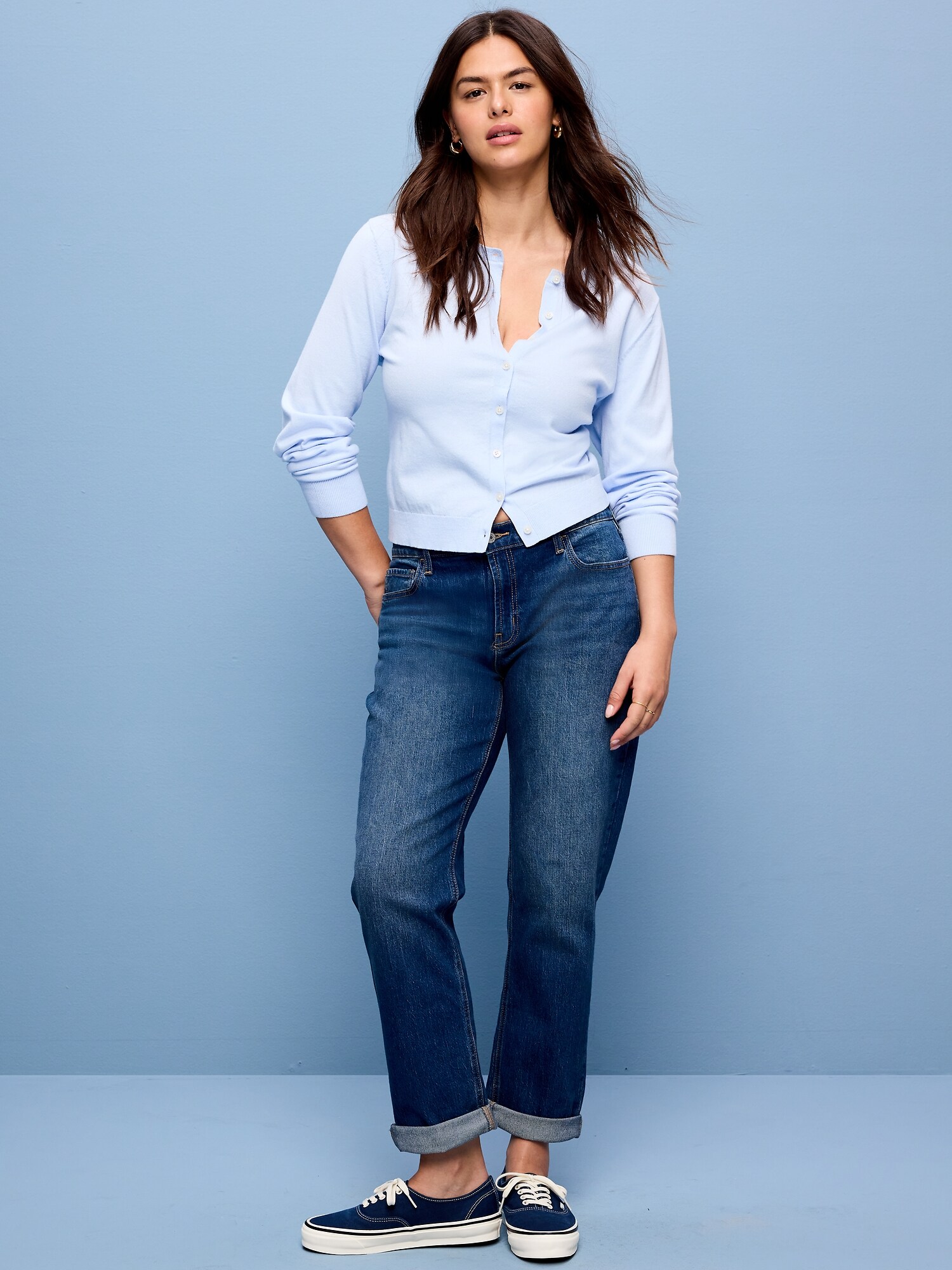 Женские джинсы Old Navy Mid-Rise Wow Boyfriend Straight, цвет: Тёмная варка — фото 5