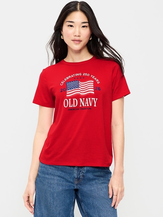 Image number 1 showing, Crew-Neck Flag Graphic T-Shirt