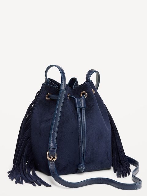 Drawstring Fringe Bucket Bag