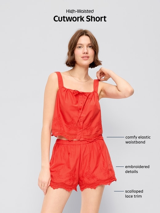 Image number 10 showing, High-Waisted Lace-Trim Shorts