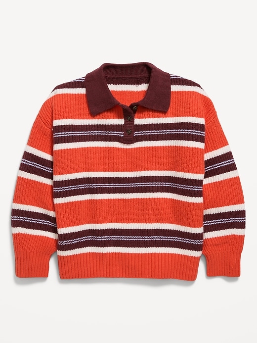 Image number 1 showing, Oversized Long-Sleeve Rugby Polo Sweater for Girls