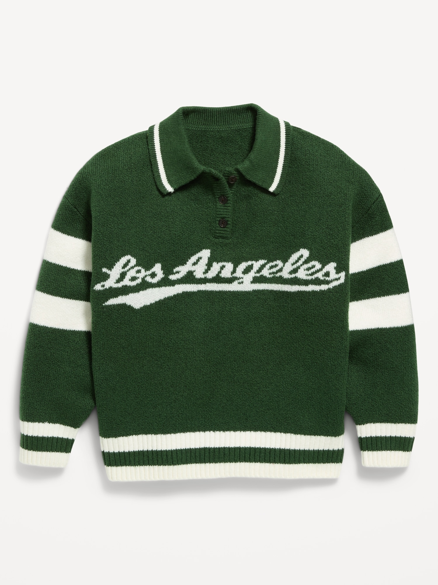 Oversized Long-Sleeve Rugby Polo Sweater for Girls