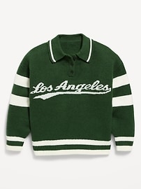 Image number 1 showing, Oversized Long-Sleeve Rugby Polo Sweater for Girls