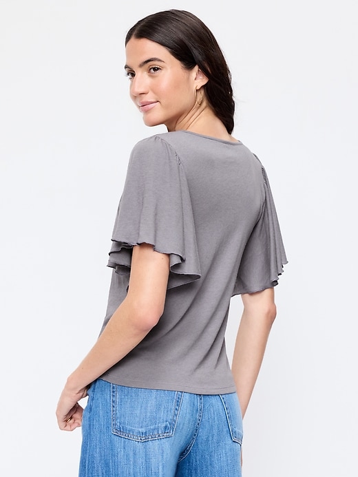 Image number 2 showing, V-Neck Flutter Sleeve Top