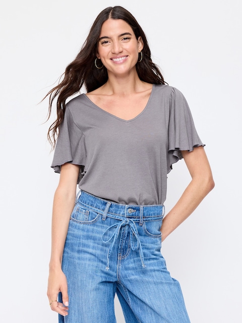 V-Neck Flutter Sleeve Top