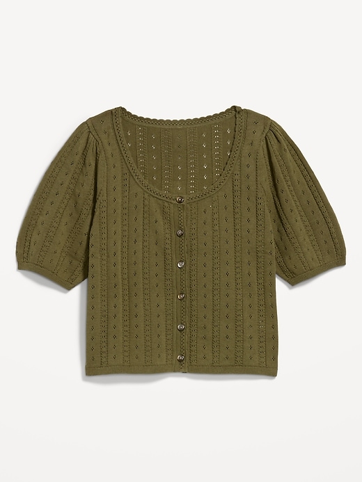 Image number 1 showing, Seaside Cotton Short-Sleeve Button-Down Sweater