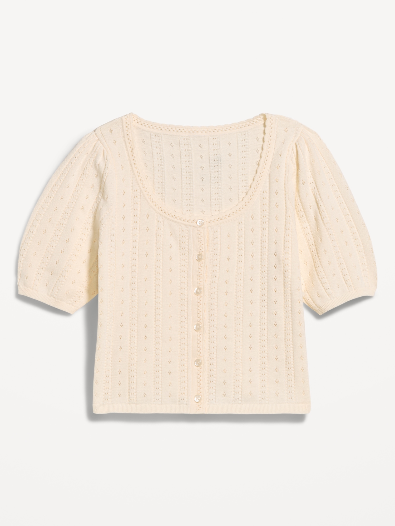 Seaside Cotton Short-Sleeve Button-Down Sweater