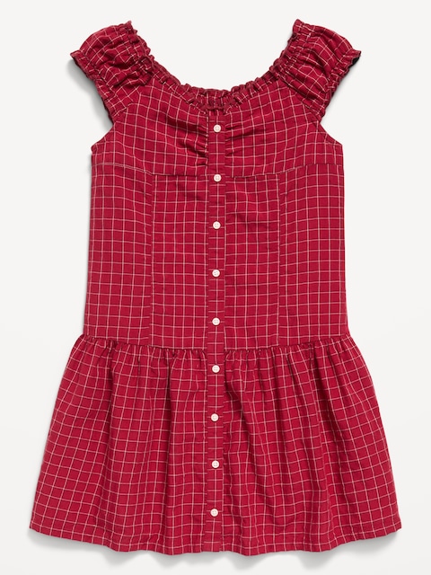 Short-Sleeve Fit and Flare Button-Front Dress for Girls