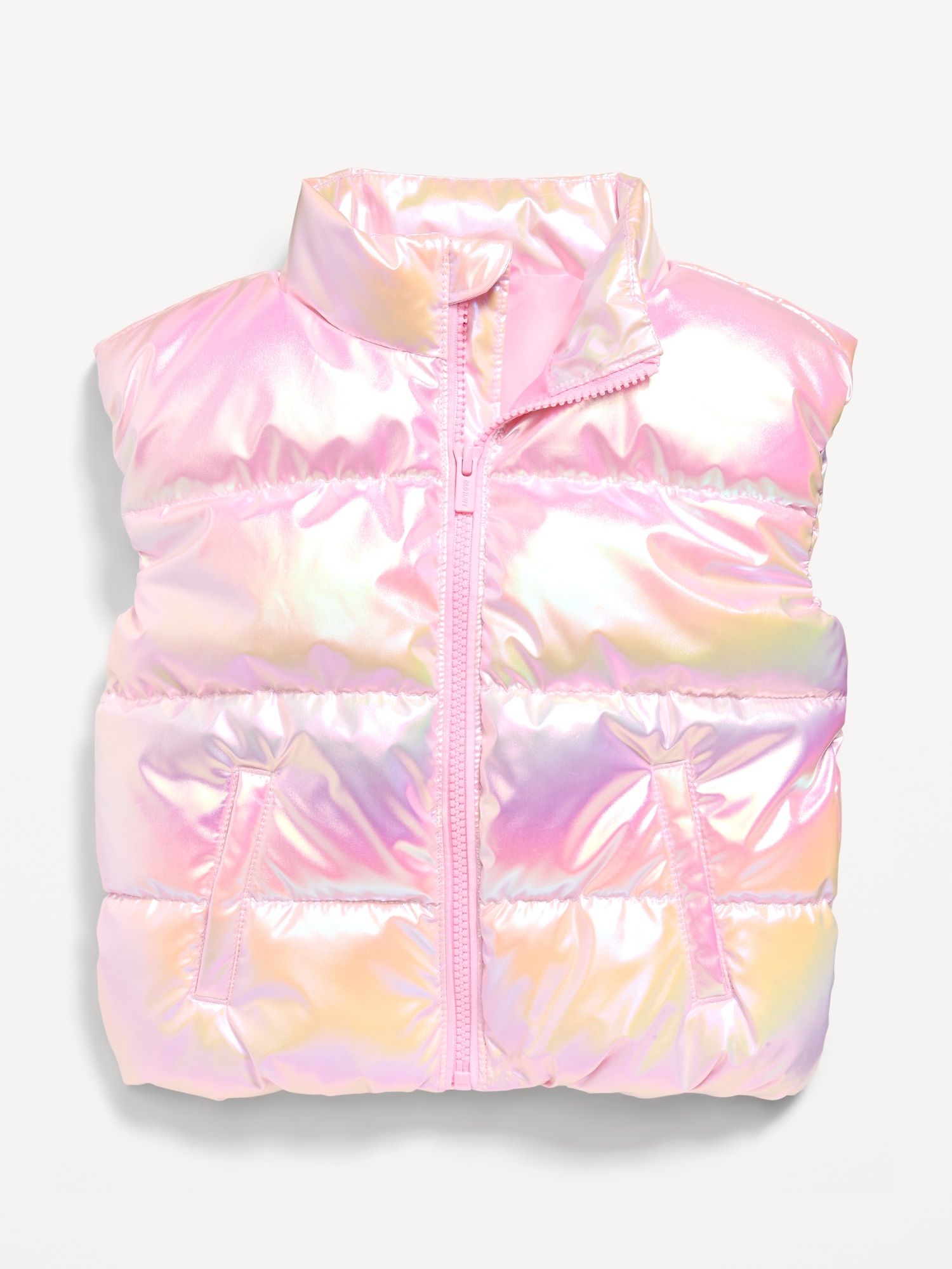 Water-Resistant Metallic Puffer Vest for Toddler Girls