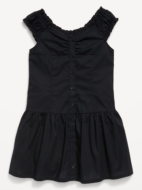 Short-Sleeve Fit and Flare Button-Front Dress for Girls