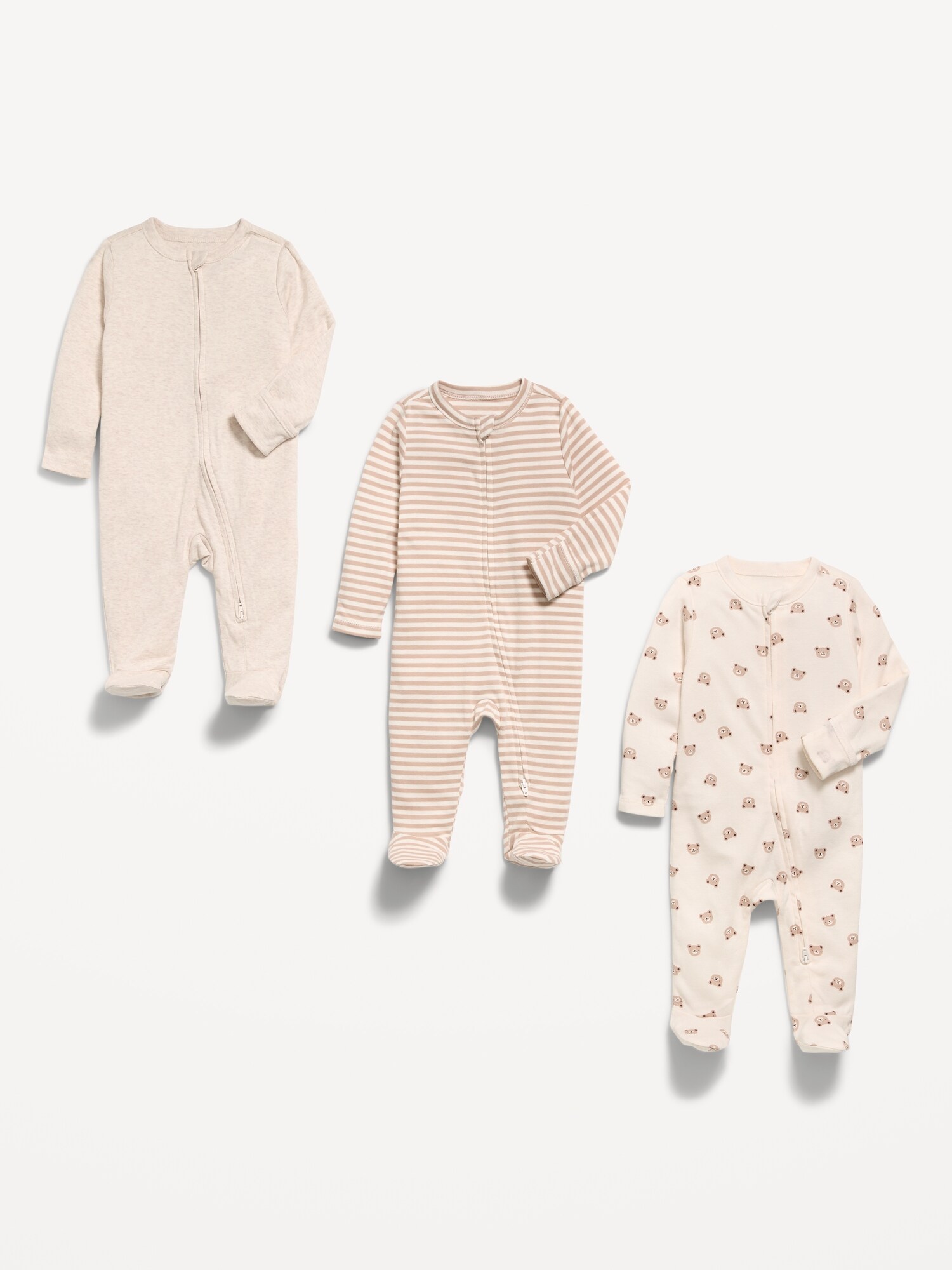 Детские комбинезоны Old Navy Sleep & Play унисекс на двусторонней молнии, набор из 3 шт, цвет: Bears — фото 2